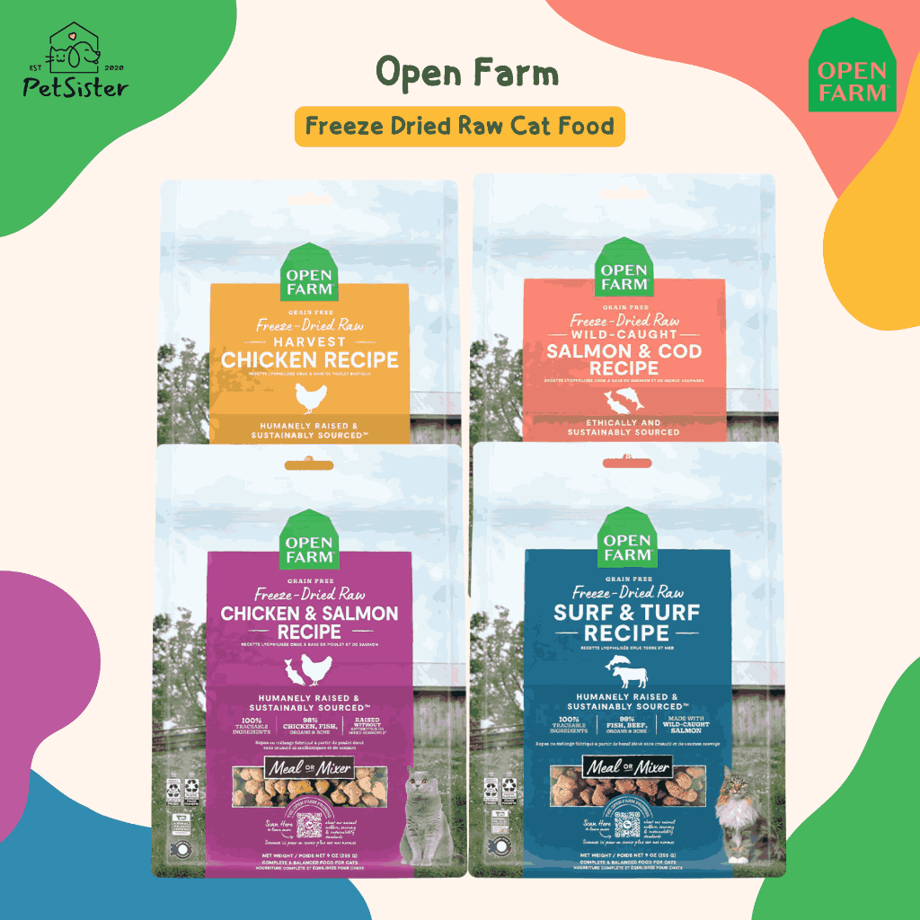 🐱Open farm Freeze Dried Raw Cat Food 100g/ 226g ฟรีซดราย/อาหารแมวเกรดพรีเมี่ยม x Petsister