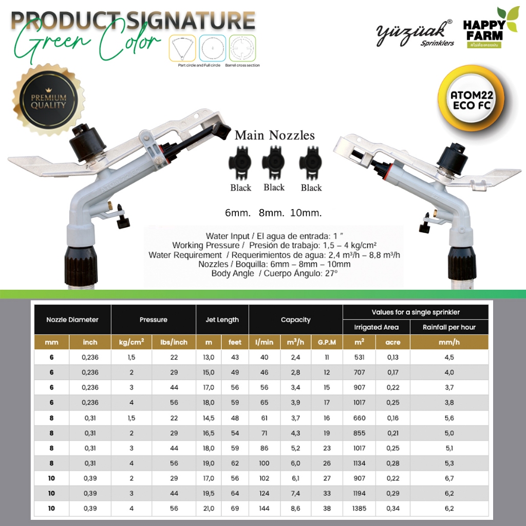 สปริงเกอร์ Yuzuak ATOM 22 ECO FC (หมุนรอบตัว)