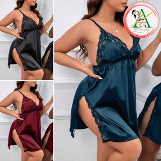 ชุดนอนสาวอวบ ชุดนอนผ้าซาติน ชุดนอนผู้หญิงเซ็กซี่น่ารัก ชุดนอ…