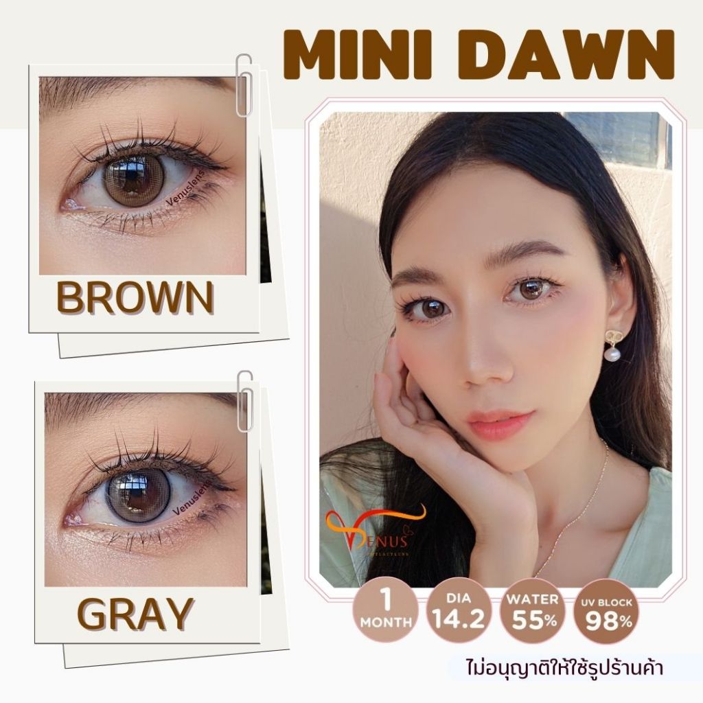 คอนแทคเลนส์ MINI DAWN / ยี่ห้อ KITTY KAWAII  ; Color Gray  / Brown  (  สายตาปกติ )