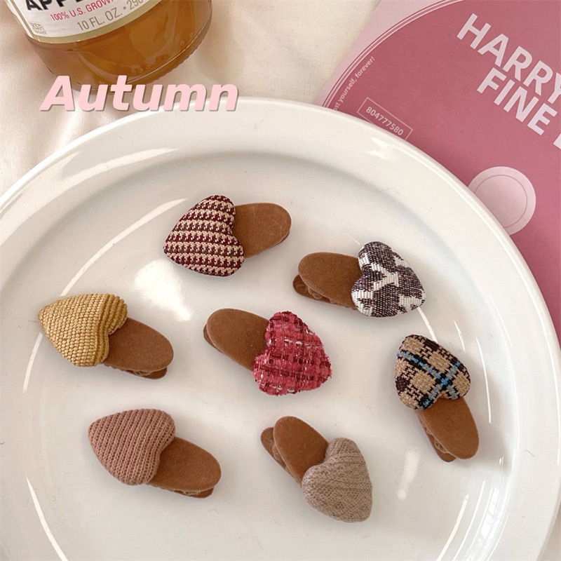 Cute 220 กิ๊บติดผม กิ๊บหนีบผมหัวใจกำมะหยี่ โทนน้ำตาล