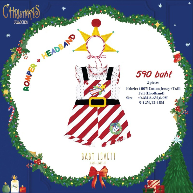 ❌ติดจอง❌ (New) Babylovett - Christmas Romper No.11 size 12-18