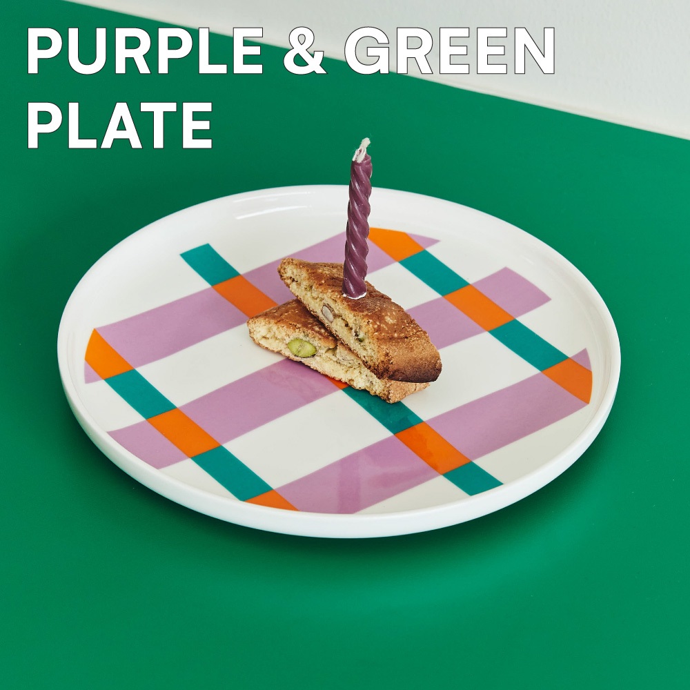 Sardine จานเซรามิค Sardine  Purple&Green Grid Plate ขนาด 8 นิ้ว