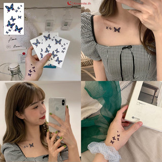 COD-ในไทย💖1บาทขายส่งรอยสัก สติ๊กเกอร์ สีฟ้าผีเสื้อ กันน้ำ ชั…