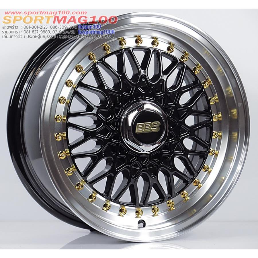 ล้อแม็กซ์ BBS RS สีดำขอบกระจกหมุดทอง 7-15นิ้ว 4รู100/114 ET35 [13740]