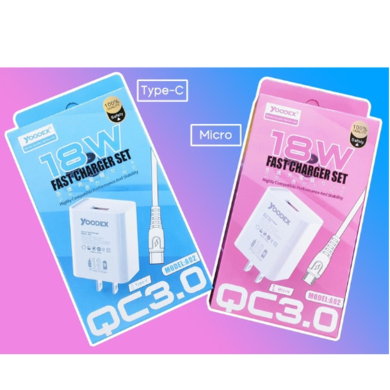 Yoodex A02 18W ส่งจากไทย Fast Charge สายชาร์จ หัวชาร์จเร็ว micro typeC คุณภาพสูง USB สายชาร์จ Yoodex