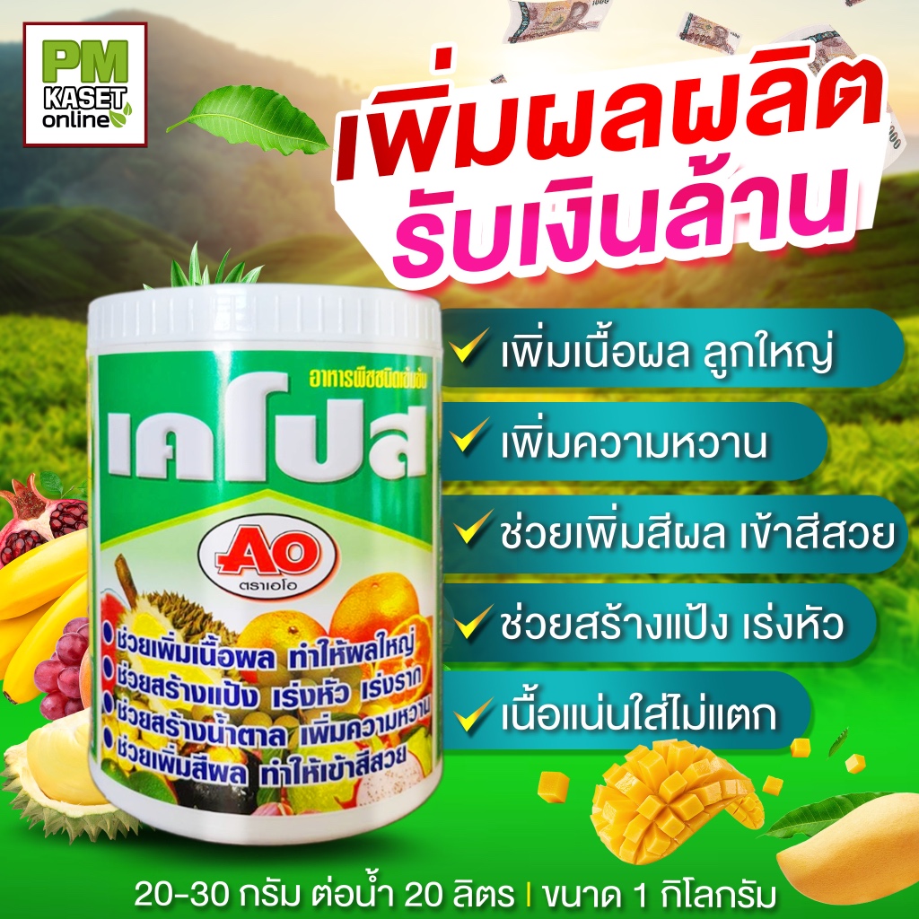 เคโปส อาหารพืชชนิดเข้มข้น เพิ่มผลผลิต ผลใหญ่ เพื่มหวาน ช่วยสร้างแป้ง เร่งหัว ขนาด 1 กิโลกัรม