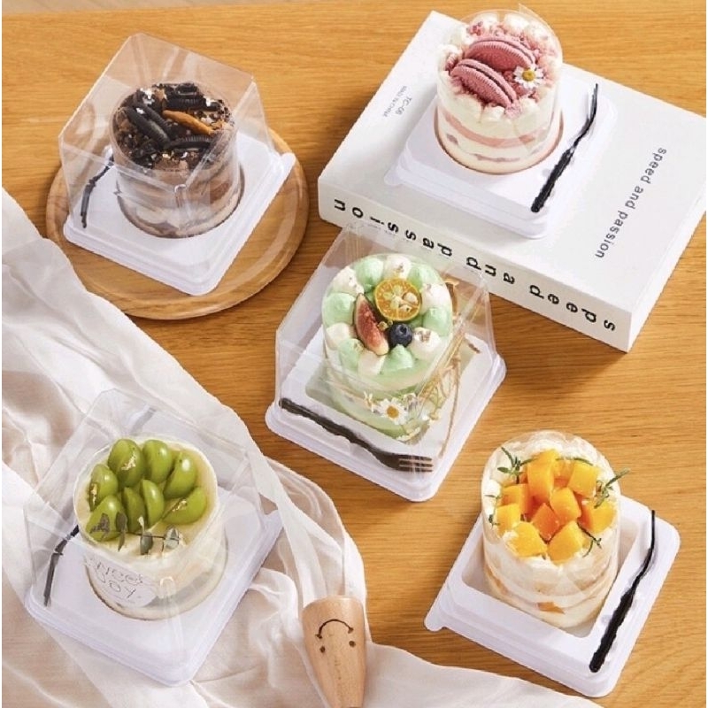 (แพ็ค25/50ใบ) กล่องเค้กฐานขาวทรงสูง+ส้อม กล่องคัดพิเศษสวยทุกใบ
