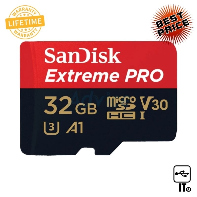 32GB Micro SD Card SANDISK Extreme Pro SDSQXCG-032G-GN6MA (100MB/s,) เมมโมรี่การ์ด ประกัน LT.