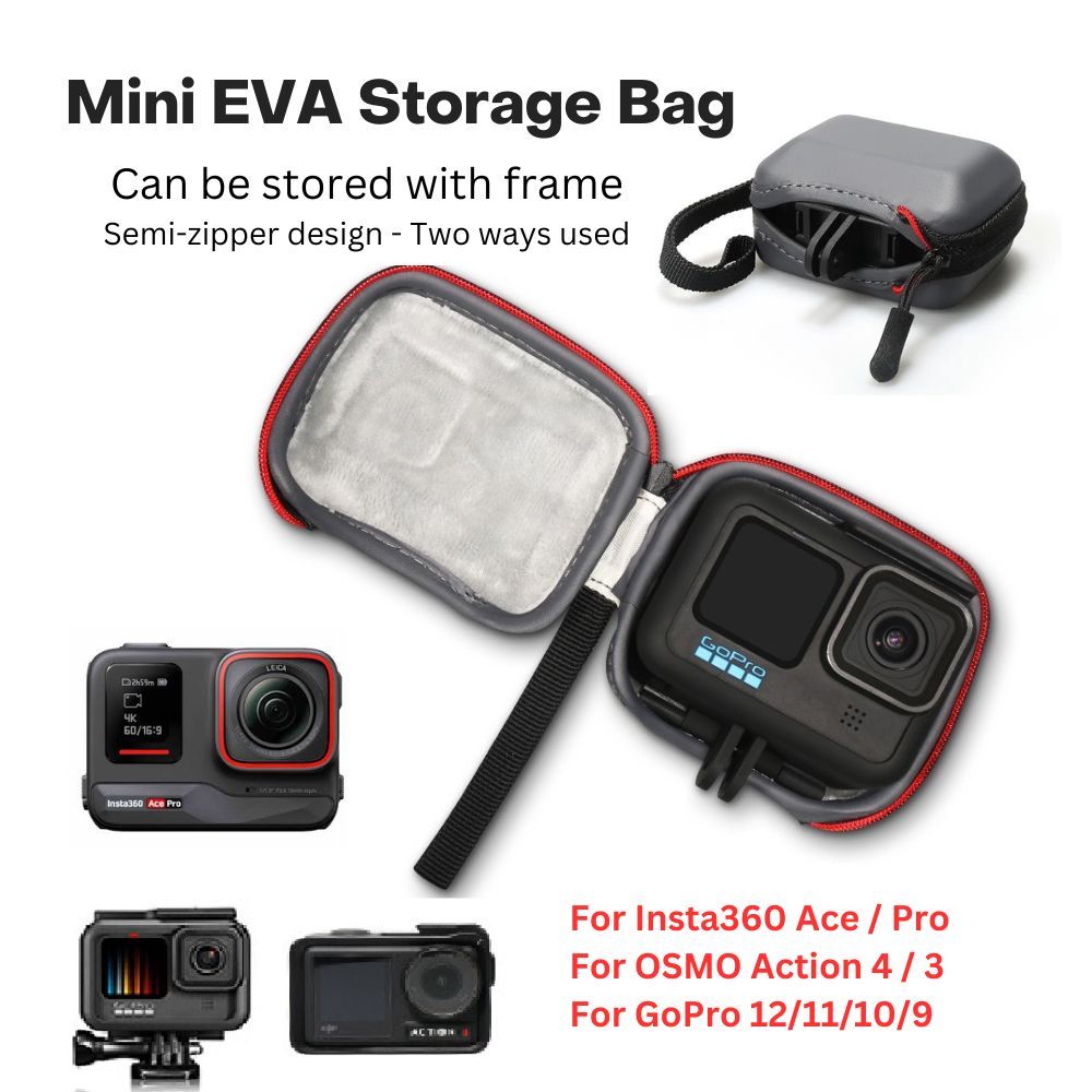 For Insta360 ACE-PRO Mini Protective Storage Bag Semi-Zip กระเป๋า EVA ขนาดเล็กเก็บกล้อง OSMO Action 4/3 / GoPro / Insta