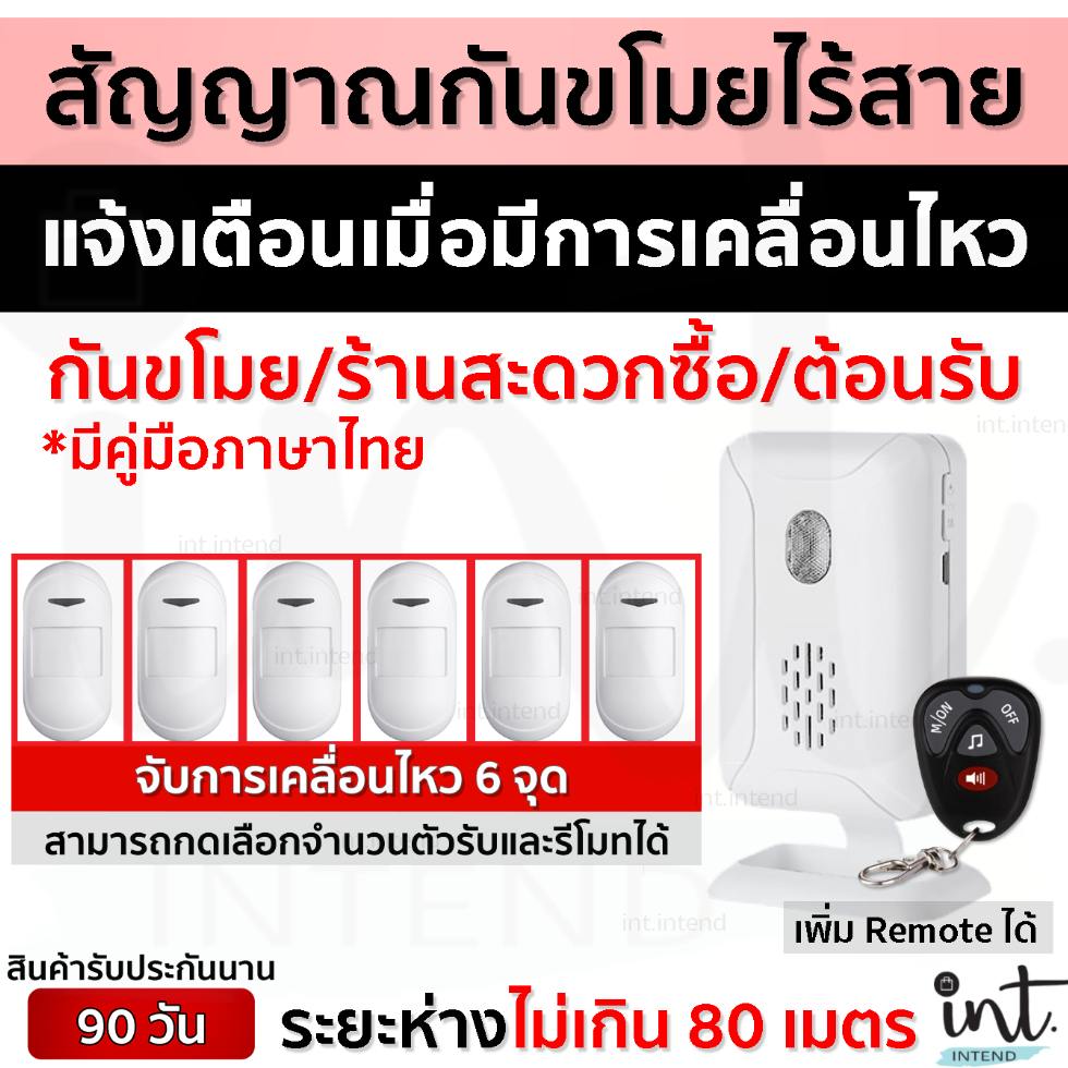 สัญญาณกันขโมยไร้สาย แบบจับการเคลื่อนไหว สัญญาณเตือนเข้า-ออก (มีเสียงร้านสะดวกซื้อ) **แบบ 6 เซนเซอร์จับการเคลื่อนไหว**