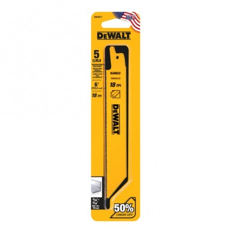 DEWALT ใบเซเบอร์ ใบเลื่อยชัก ( ตัดเหล็ก ขนาด 6 นิ้ว ) รุ่น DW4811 (5ใบ/แพค) 18 TPI ของแท้100%