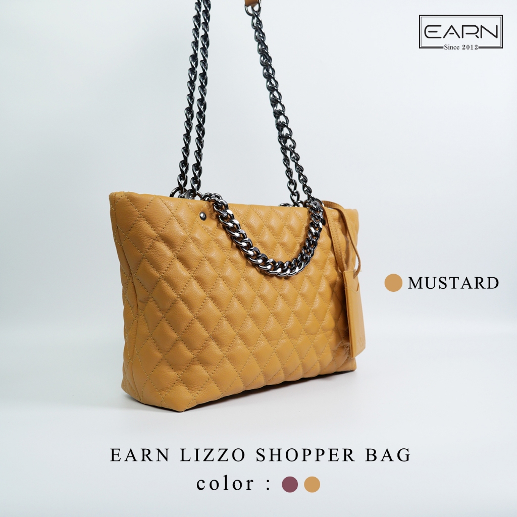 EARN LIZZO SHOPPER BAG กระเป๋าหนัง สีเหลืองมัสตาร์ด MUSTARD