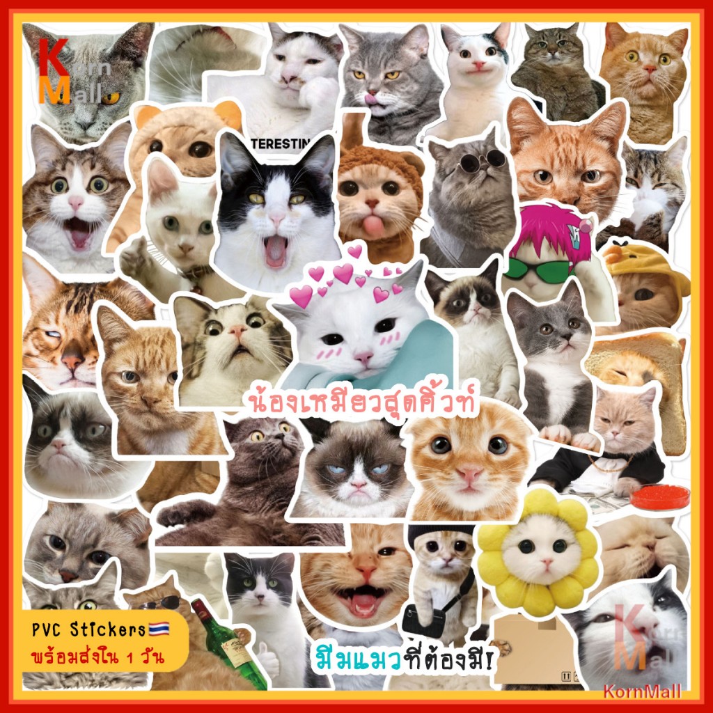 [พร้อมส่ง] 500+ แบบ PVC  สติกเกอร์ DIY ลาย การ์ตูน มีม แมว หมา น่ารัก ตกแต่ง Cute Cat Meme Korean Cartoon Sticker