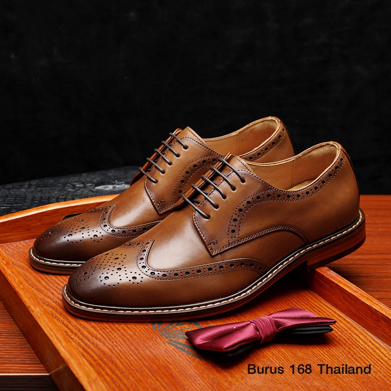 [Size 38-47] รองเท้าหนังแท้ลายฉลุ ผู้ชาย (เย็บพื้นทุกคู่) - รุ่น Brogue Derby รองเท้าหนังแท้ลายฉลุ