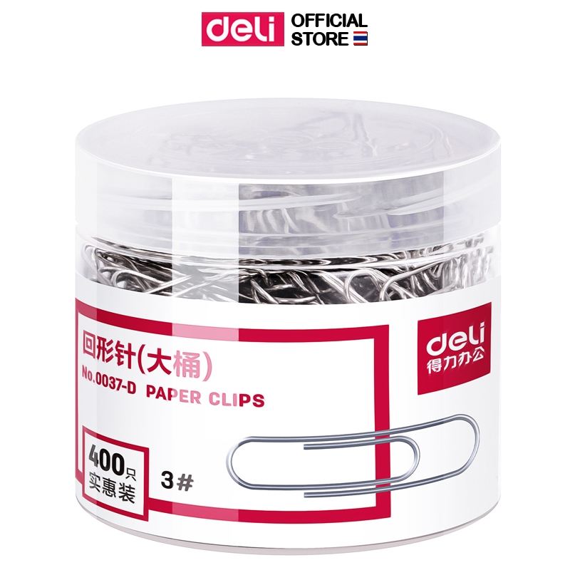 คลิปหนีบกระดาษ Deli คลิป ลวดเสียบกระดาษ ที่หนีบกระดาษ อุปกรณ์สำนักงาน เครื่องเขียน เบอร์ 3 ขนาด 29mm (400 ตัว/กระปุก)