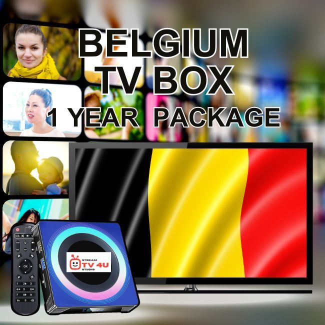 Belgium  TV box + 1 Year IPTV package, TV online through our awesome TV box. And ready to use, clear picture 4K FHD.
