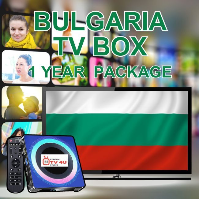 Bulgaria TV box + 1 Year IPTV package, TV online through our awesome TV box. And ready to use, clear picture 4K FHD.