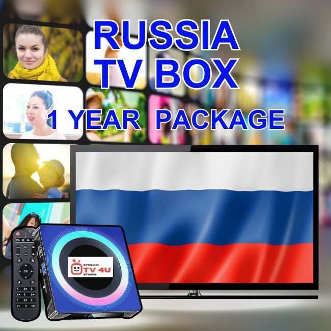 Russia TV box + 1 Year IPTV package, TV online through our awesome TV box. And ready to use, clear picture 4K FHD.