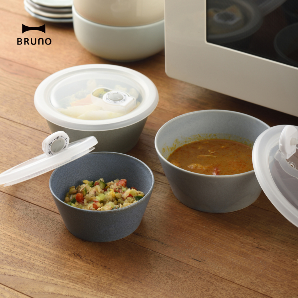 BRUNO Ceramic Storage Container x3-BHK240 ชุดภาชนะเก็บอาหารเซรามิก 3ชิ้น(พร้อมฝาปิดสูญญากาศ)เข้าไมโครเวฟได้ ผลิตในญีปุ่น