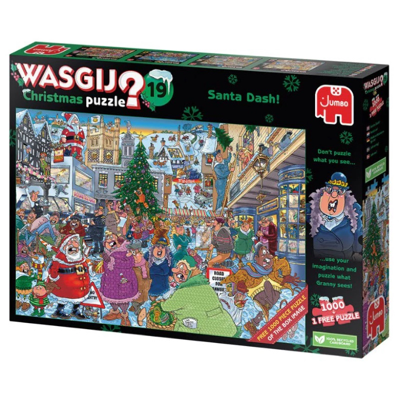 พร้อมส่ง-จิ๊กซอว์ WASGIJ CHRISTMAS 19 SANTA DASH🎅🏻แบรนด์ Jumbo jigsaw puzzle 2x1000 ชิ้น
