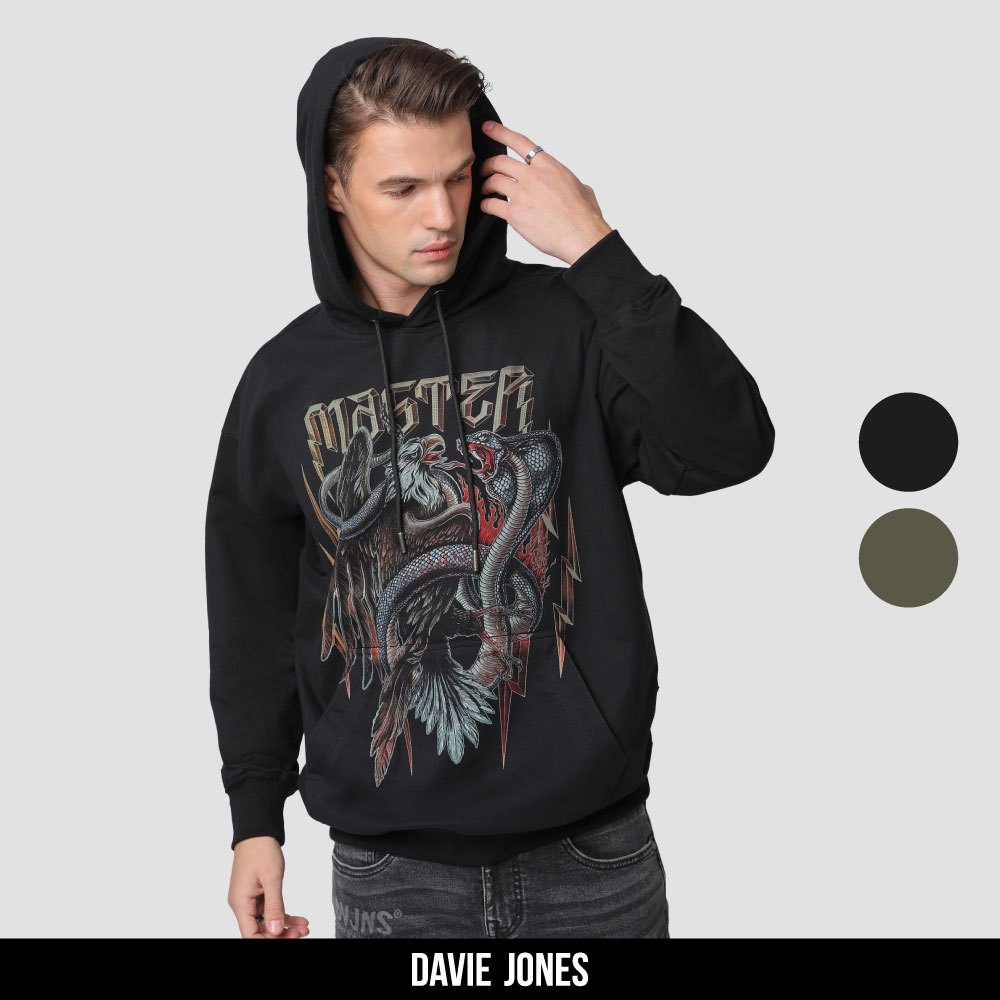 DAVIE JONES เสื้อฮู้ดดี้ Graphic Oversize Fit Hoodie PU0018 ดำ เขียว