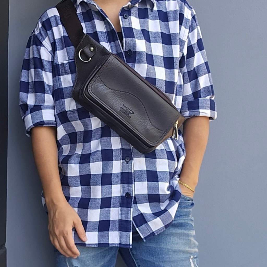 กระเป๋าสะพายผู้ชาย 2IN1 กระเป๋าคาดอก กระเป๋าคาดเอว หนังPU แบรนด์ WOLVES ORIGINAL 100% งานไทย งานเย็บดี