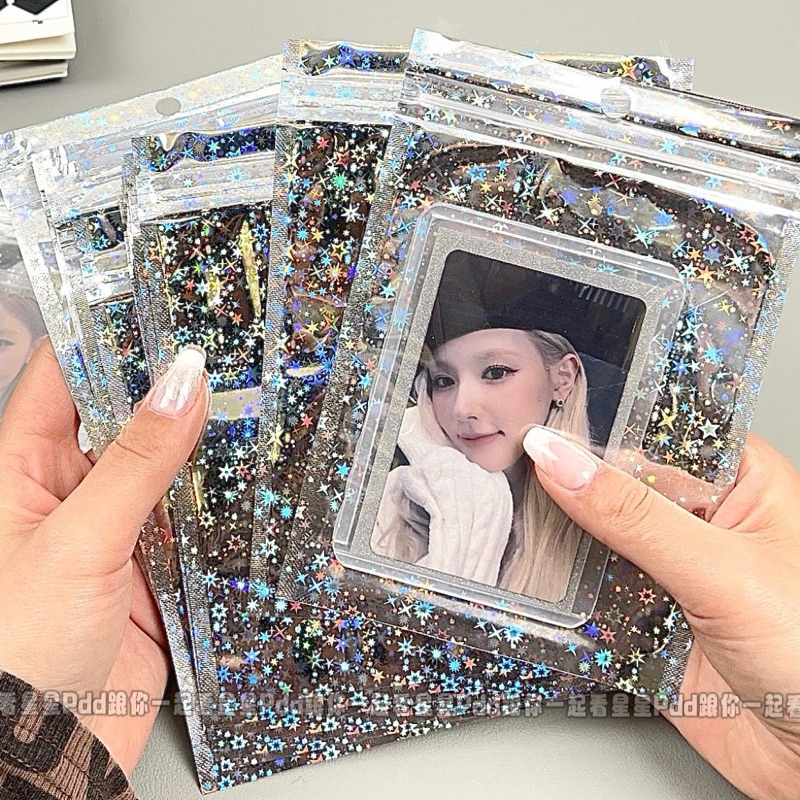 พร้อมส่ง!ซองใส่โฟโตการ์ด กลิตเตอร์สีเงิน 10ชิ้น ถุงแพคการ์ด