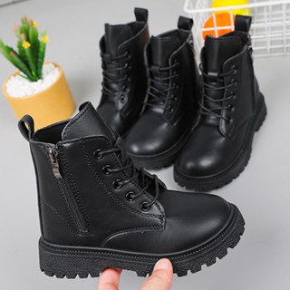 💕 ไทยจัดส่ง 💕 เด็กซิปด้านข้างมาร์ตินบู๊ทส์หนังสีดำบู๊ทส์ที่ด…