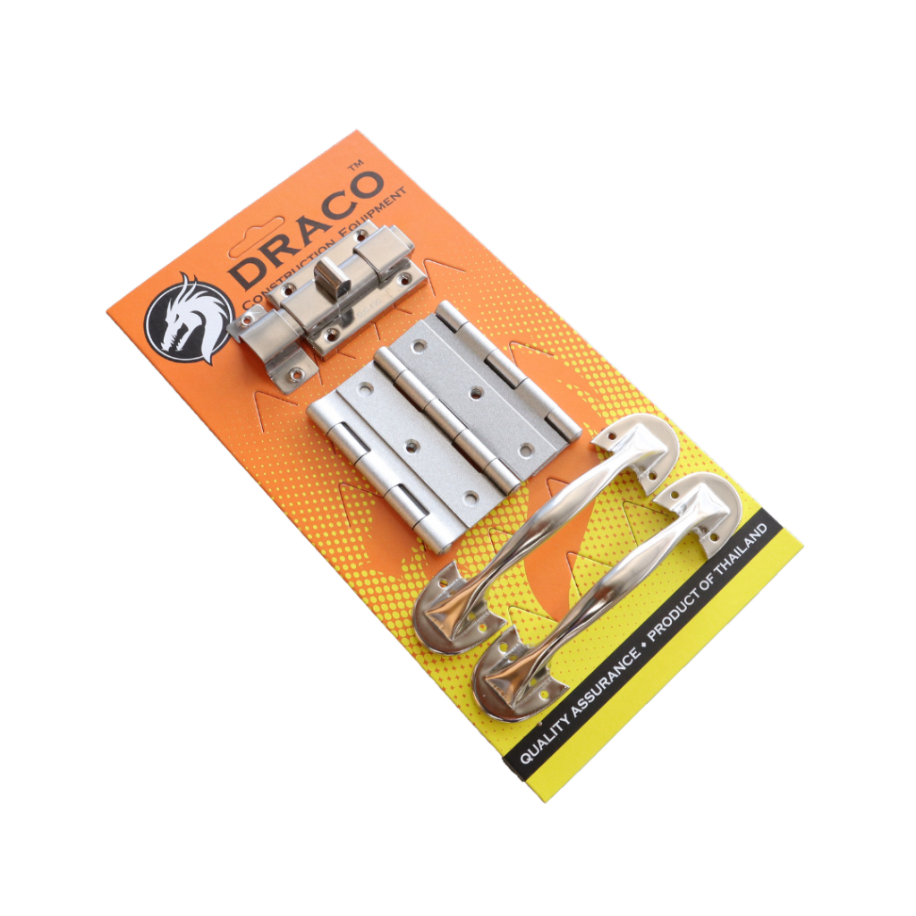 ชุดอุปกรณ์ เหล็ก ติดประตู 13-3.5" (รุ่นแผง) ประตูห้องน้ำชุดรวม ( ชุด กลอน บานพับ มือจับ ) พร้อมสกรู