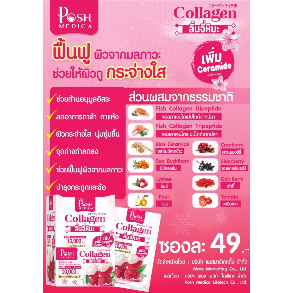 [แท้ 100%] POSH MEDICA Fiber/Collagen/Chlorophyll พอช เมดิก้า ไฟเบอร์/คอลลาเจน/คลอโรฟิลล์ [1 กล่อง] รูปที่ 3