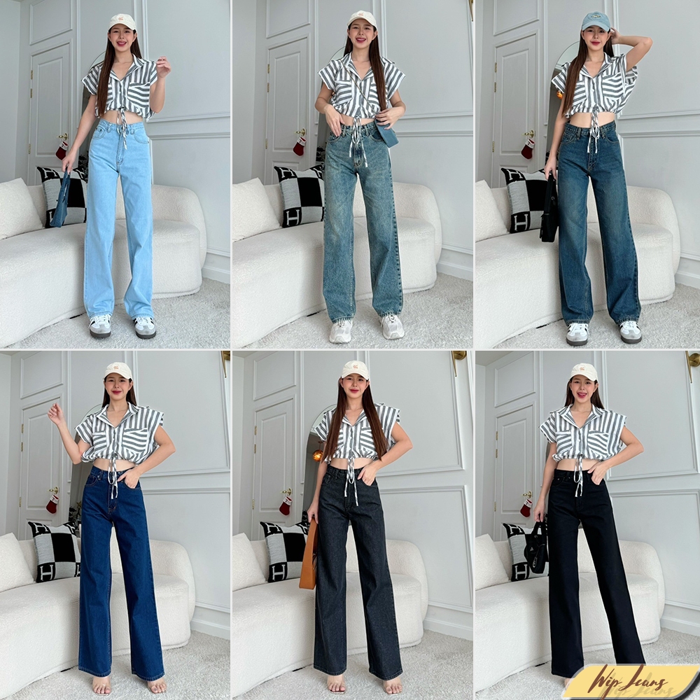 📌กางเกงยีนส์ผู้หญิงเอวสูงขากระบอก มีไซส์ใหญ่ S - 5XL bigsize กางเกงยีนส์สาวอวบทรงคลาสสิคสไตล์วินเทจ