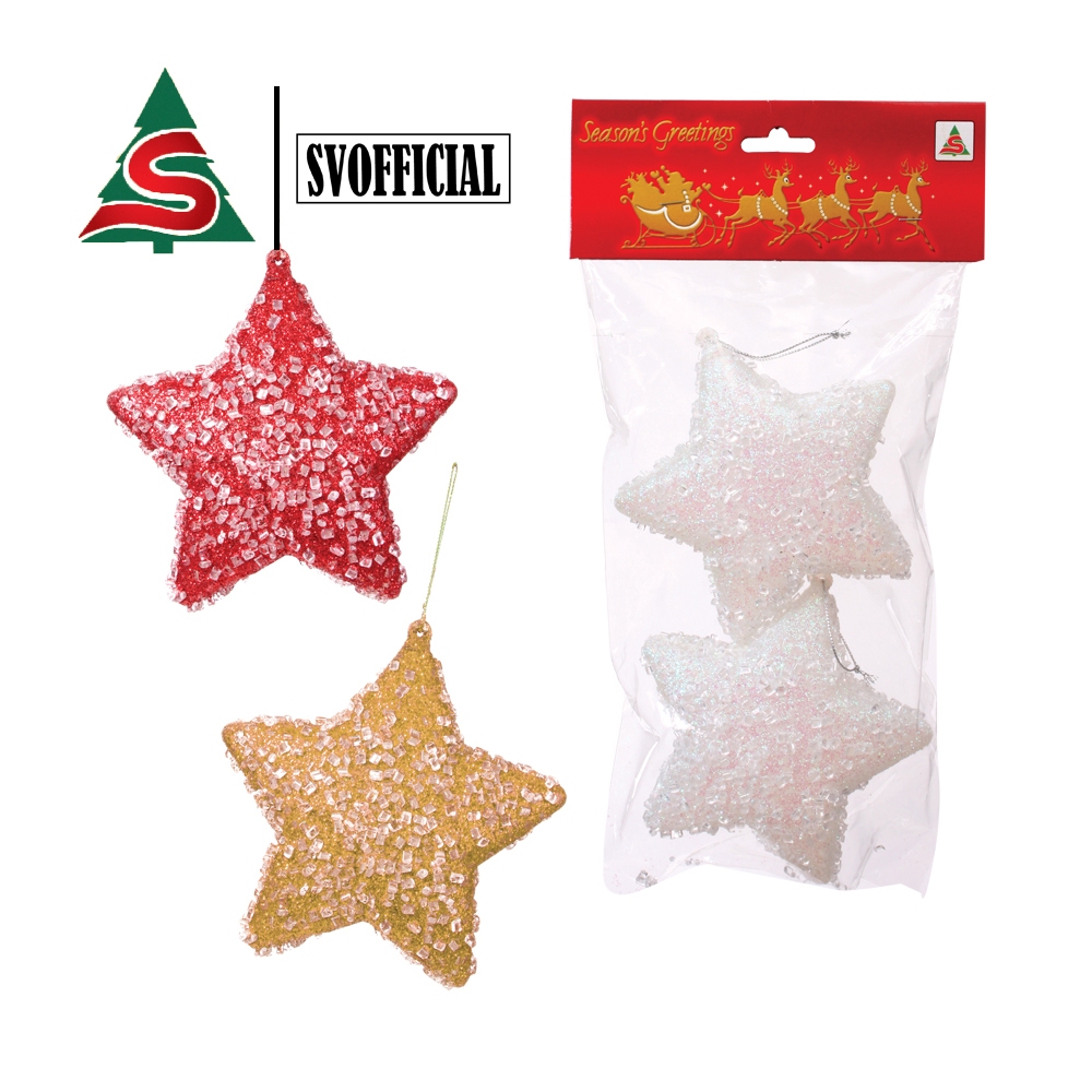 ดาวนูนกากเพชรแต่งเกล็ด ตกแต่งต้นคริสต์มาส ขนาด 12 cm จุ2ชิ้น/ถุง คละสี Ornaments