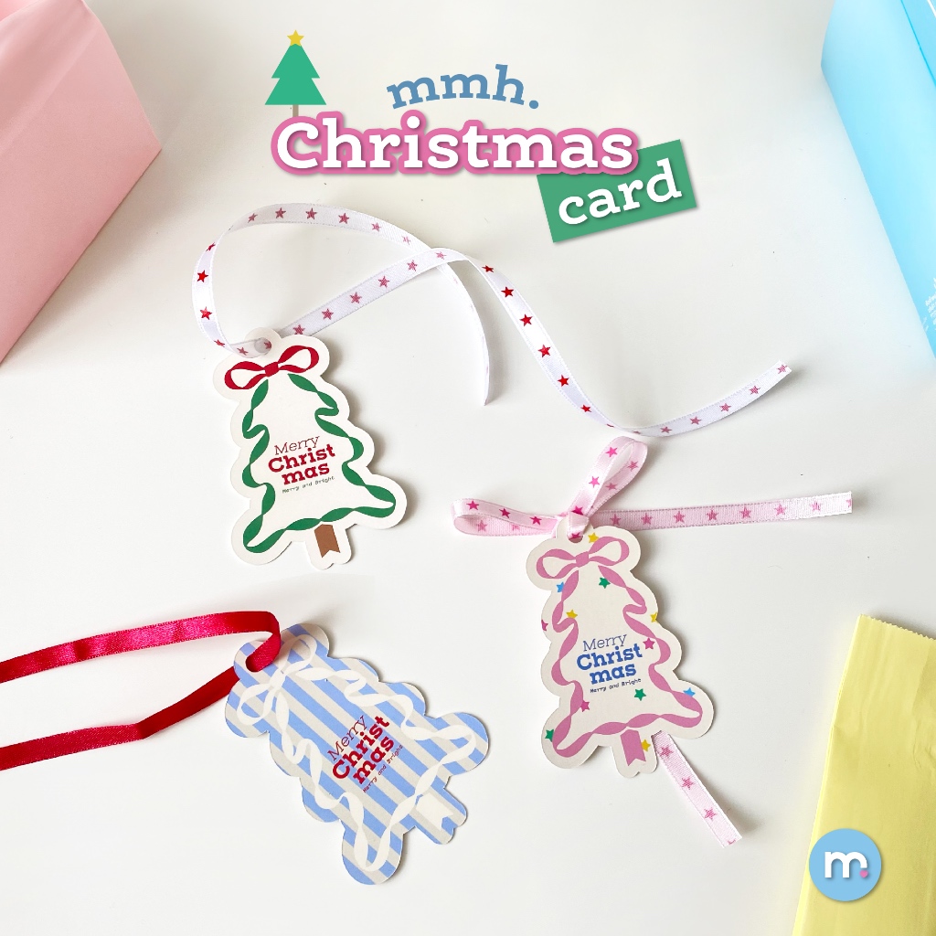 Christmas Card การ์ดคริสต์มาส การ์ดอวยพรพร้อมริบบิ้น (ให้ร้านเขียนคำอวยพรให้ได้) | mmheartstore