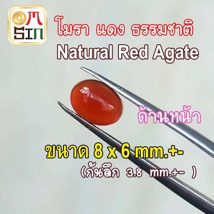 A316 8 x 6 mm.+- 1 เม็ด โมรา สีแดง ไข่ หลังเบี้ย พลอย อาเกต โมรา ก้นแบน Agate Natural Chalcedony ธรรมชาติ