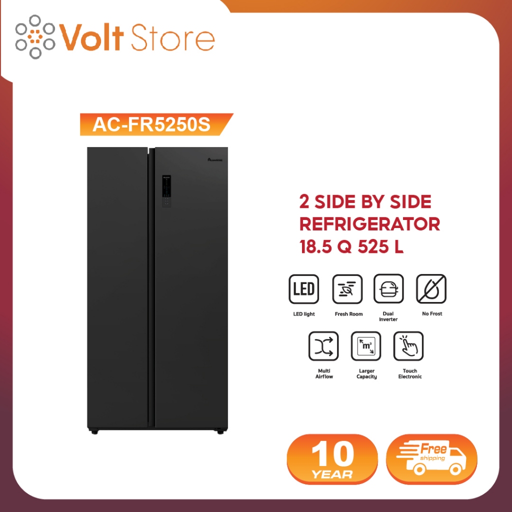 Aconatic ตู้เย็น Side by Side ขนาด 18.5 Q สี Dark Gray ระบบ Dual Inverter รุ่น AN-FR5250S (รับประกัน