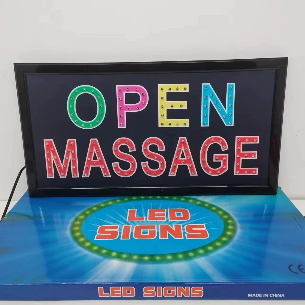 ป้ายไฟ LED ป้ายไฟOPEN MASSAGE ป้ายไฟวิ่ง แบบมีสกินสี ไม่เปิดไฟก็สวยงาม ป้ายไฟสำรับตกแต่งหน้าร้าน
