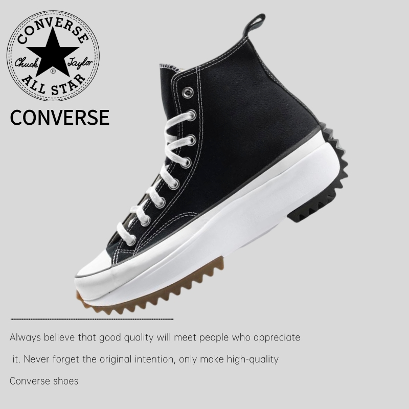 Converse Run Star Hike เพิ่มรองเท้าผ้าใบพื้นหนาสำหรับผู้ชายและผู้หญิง สีดำและสีขาว