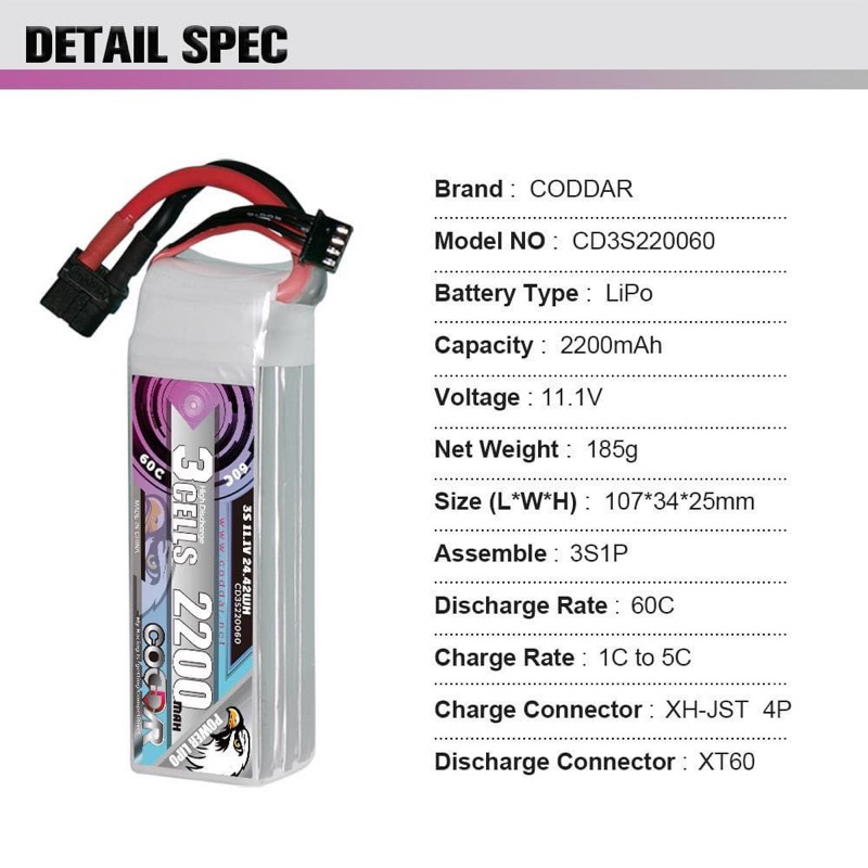 New Coddar 3s 2200mAh 60C (XT60)