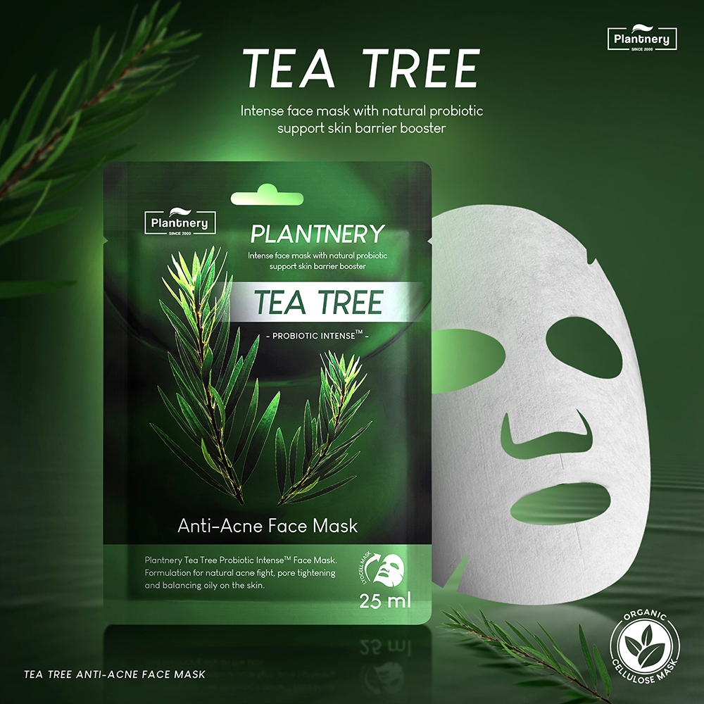 Plantnery Tea Tree Probiotic Intense Face Mask แพลนท์เนอรี่ แผ่นมาส์กที ทรี สูตรดูแลปัญหาสิว (ขนาด 25 มล.)