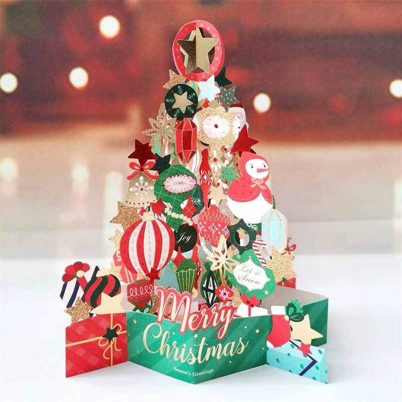 การ์ด Christmas 3D ไซส์ใหญ่ งานพรีเมียม พิมพ์ฟลอยด์ทอง สามารถตั้งได้ มาพร้อมซอง