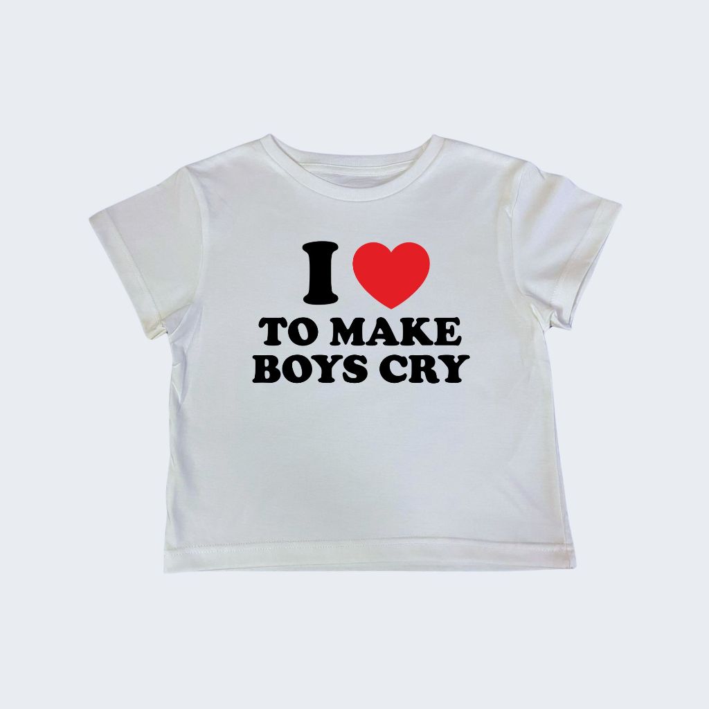 [Tomato8]-เสื้อครอป Baby tee ลาย i love to make boys cry