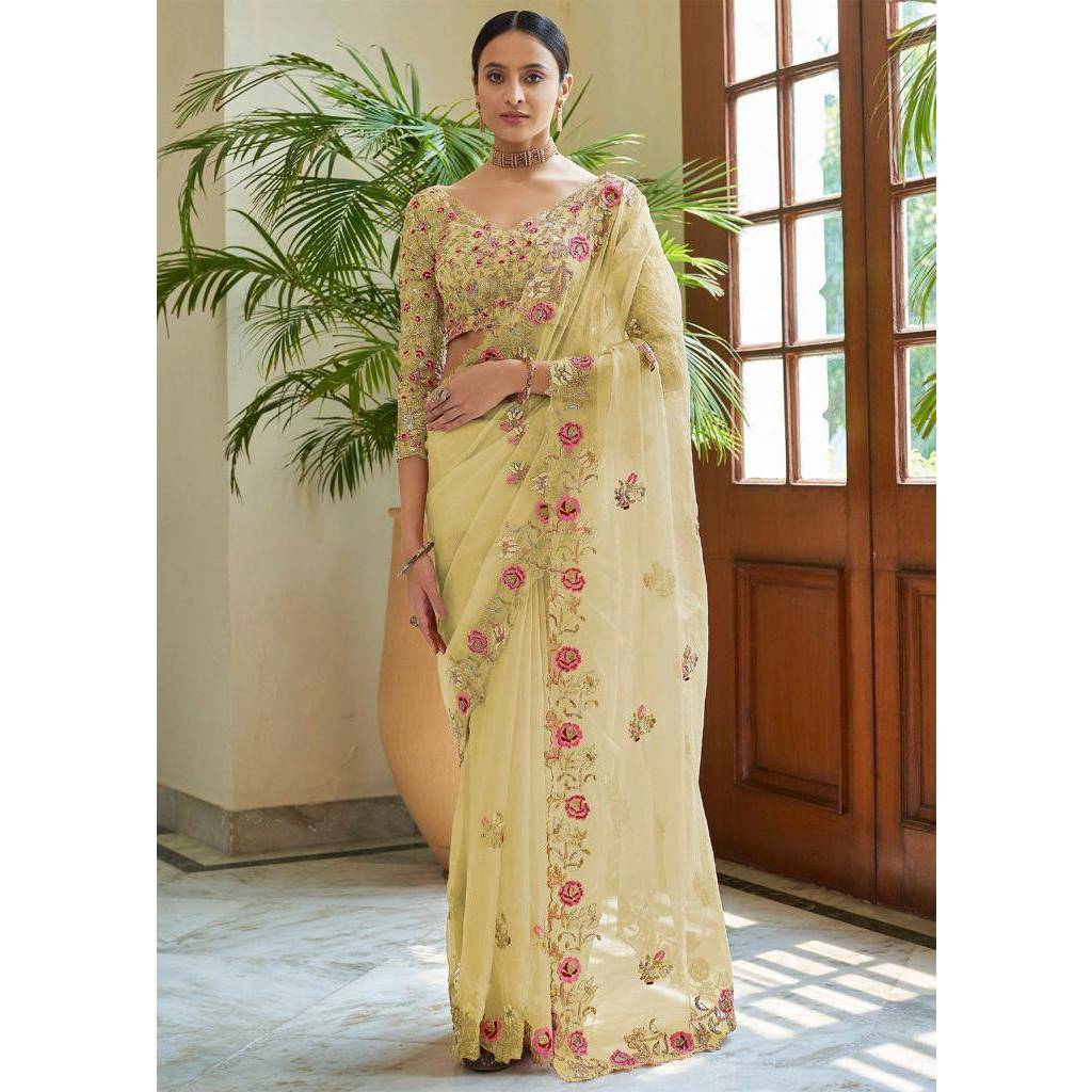 Saree Fabric - Georgette  Blouse - Mono  Banglory  5.5 mtr Saree With 1.20mtr Hevay Embroidery Work 