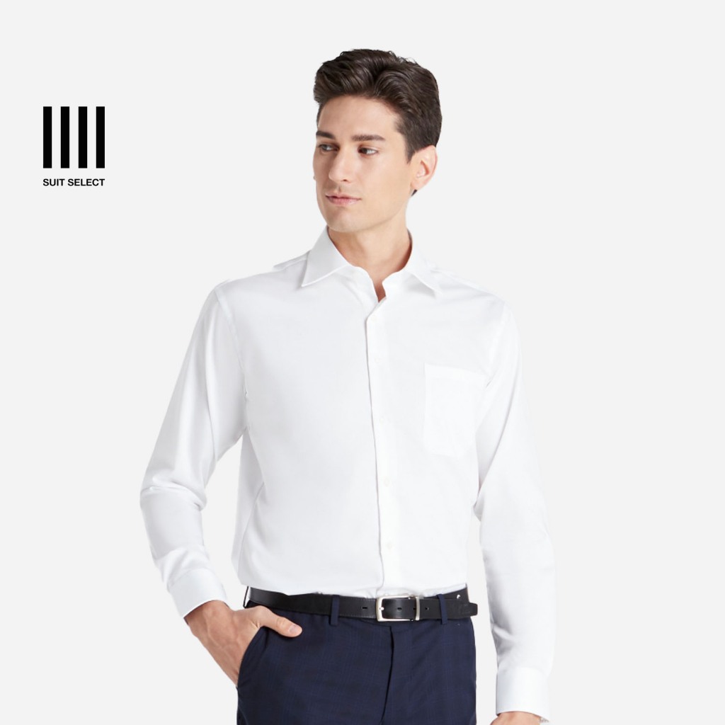 SUIT SELECT Wide Spread Plain Shirt (White) เสื้อเชิ้ตผู้ชาย เสื้อเชิ้ตสีขาว เสื้อเชิ้ตทรงสลิม