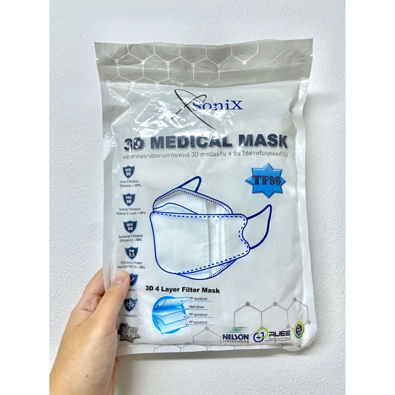 แมส 3D มาส์ก Mask 4 ชั้น Sonix 3D medical mask หน้ากากอนามัย ทางการแพทย์