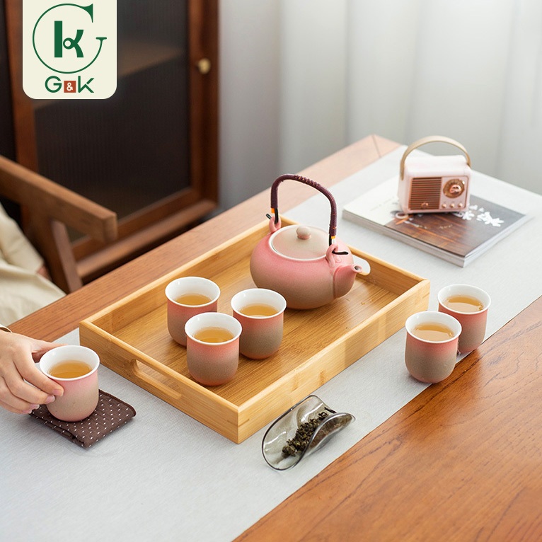 ชุดชาเซรามิคสีชมพู 1 กระติก 6 แก้ว กล่องของขวัญหรู สำหรับบ้าน-ออฟฟิศ กาน้ำชาความจุใหญ่ - รูปที่ 3