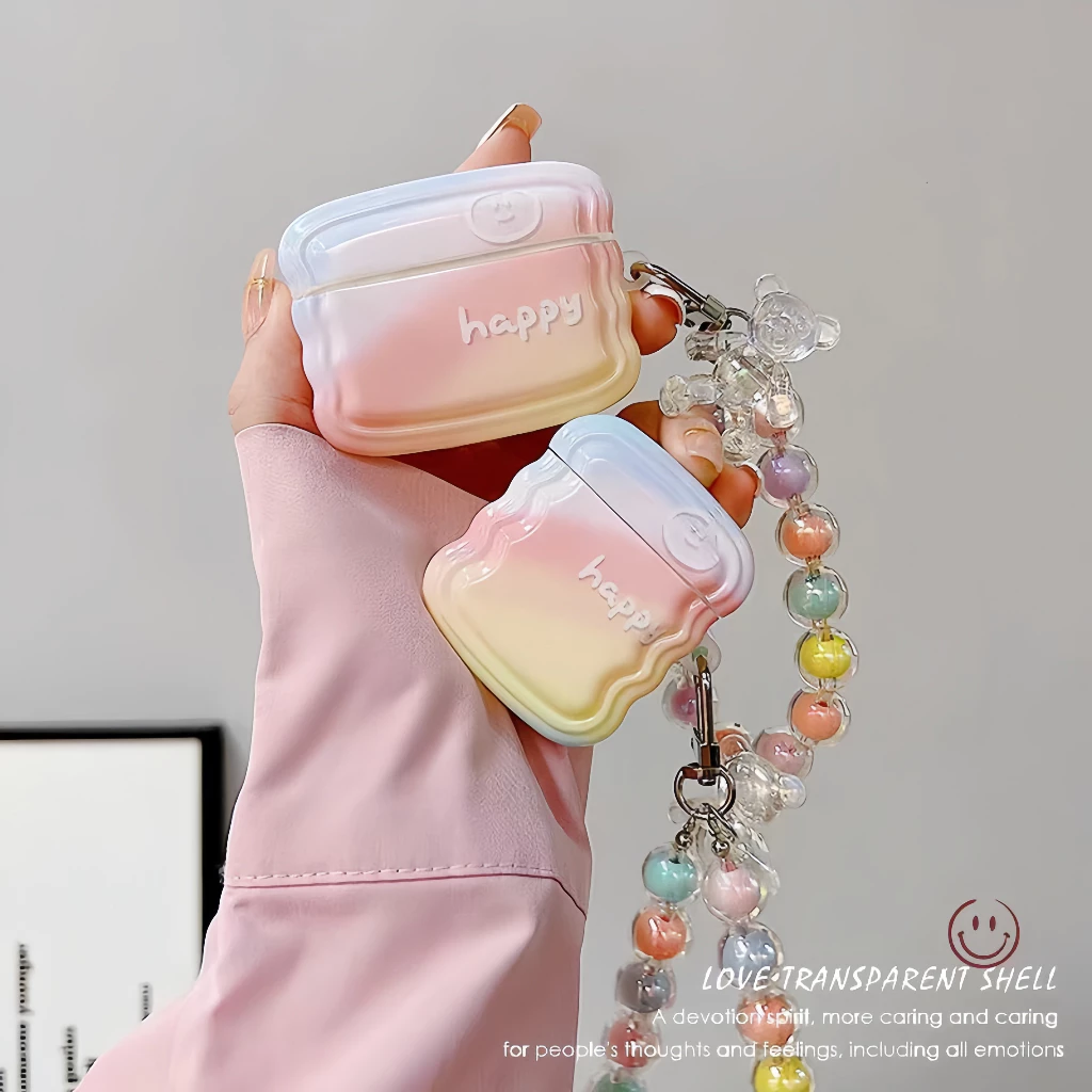 เคสหูฟังบลูทูธไร้สาย Tpu แบบนิ่ม ไล่โทนสี กันกระแทก พร้อมจี้ หลากสี สําหรับ Airpods 1 2 3 Pro2