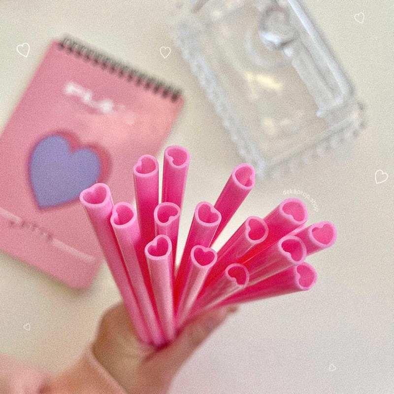 หลอดหัวใจ💖 พลาสติกใช้ซ้ำได้ สีหวานน่ารัก
