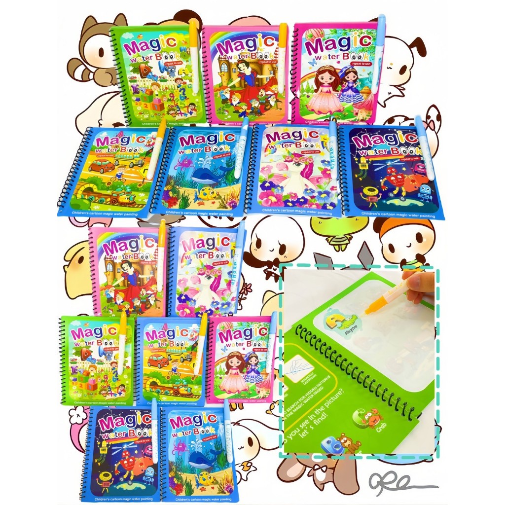 สมุดสำหรับระบายสีด้วยน้ำ มีแถมปากกา1ด้ามต่อ1เล่ม ระบายสีกับน้ำเปล่า Magic Water Book พร้อมส่ง ใช้ซ้ำได้