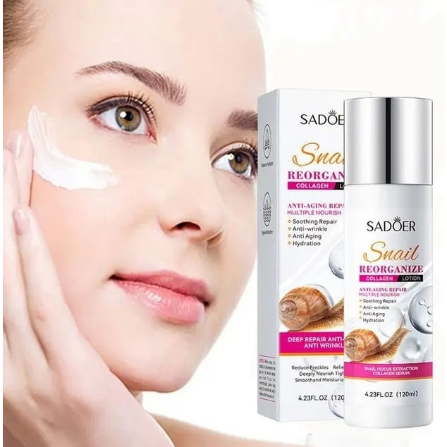 SADOER SNAIL REORANIZE COLLAGEN LOTION โลชั่น บำรุงผิวหน้า ให้เนียนนุ่ม ชุ่มชื้น ขนาด 120 ml. ขวดขาวชมพู